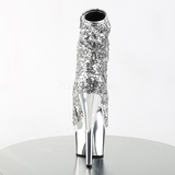 Ezüst 18 cm ADORE-1008SQ női flitterekkel magassarkú bokacsizma