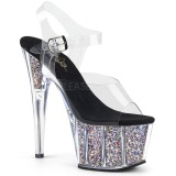Ezüst 18 cm ADORE-708CG csillámos platform magassarkú női