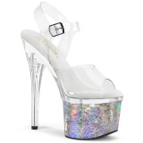 Ezüst 18 cm ESTEEM-708CK Glitter platform cipők a magassarkú