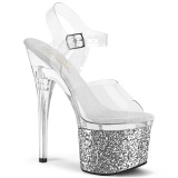 Ezüst 18 cm ESTEEM-708LG Glitter platform cipők a magassarkú