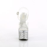 Ezüst 18 cm ESTEEM-708LG Glitter platform cipők a magassarkú