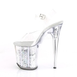 Ezüst 20 cm FLAMINGO-808GF csillámos platform magassarkú női