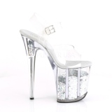 Ezüst 20 cm FLAMINGO-808GF csillámos platform magassarkú női