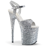 Ezüst 20 cm FLAMINGO-810LG csillámos platform magassarkú női