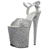 Ezüst 20 cm FLAMINGO-810LG csillámos platform magassarkú női