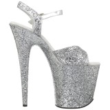 Ezüst 20 cm FLAMINGO-810LG csillámos platform magassarkú női