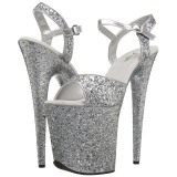 Ezüst 20 cm FLAMINGO-810LG csillámos platform magassarkú női