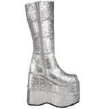 Ezüst Glitter 18 cm STACK-301G demonia csizma - unisex cyberpunk csizma