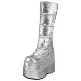 Ezüst Glitter 18 cm STACK-301G demonia csizma - unisex cyberpunk csizma