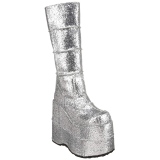 Ezüst Glitter 18 cm STACK-301G demoniacult csizma - unisex cyberpunk csizma