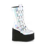 Ezüst Hologram 14 cm SWING-230 cyberpunk csizma platformos