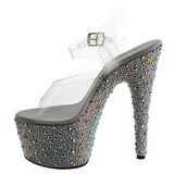 Ezüst Strasszköves 18 cm BEJEWELED-708MS Platform Magassarkú Cipők