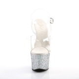 Ezüst csillámos 18 cm Pleaser SKY-308LG rúdtánc magassarkú cipő