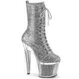 Ezüst glitter 20 cm SPECTATOR-1040G rúdtánc cipő - platform bokacsizma