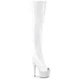 Fehér 18 cm BEJ-3011-7 Hologram rúdtánc platform overknee csizma