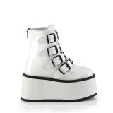 Fehér Lakkbőr 9 cm DAMNED-105 Bokacsizma Csatos