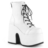 Fehér Műbőr 13 cm DEMONIA CAMEL-203 chunky Gótikus Bokacsizma