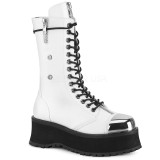 Fehér Vegan 7 cm GRAVEDIGGER-14 demoniacult csizma - unisex platform csizma