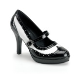 Fehér fekete 10,5 cm CONTESSA-06 mary jane körömcipők rockabilly gangster