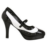 Fehér fekete 10,5 cm CONTESSA-06 mary jane körömcipők rockabilly gangster