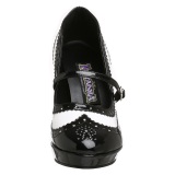 Fehér fekete 10,5 cm CONTESSA-06 mary jane körömcipők rockabilly gangster