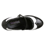 Fehér fekete 10,5 cm CONTESSA-06 mary jane körömcipők rockabilly gangster