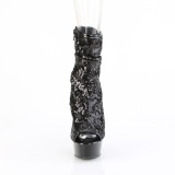 Fekete 15 cm DELIGHT-1008SQ női flitterekkel magassarkű bokacsizma