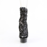 Fekete 15 cm DELIGHT-1008SQ női flitterekkel magassarkú bokacsizma