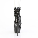 Fekete 15 cm DELIGHT-1008SQ női flitterekkel magassarkú bokacsizma