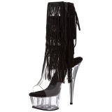 Fekete 15 cm DELIGHT-1017TF női rojtos magassarkú bokacsizma