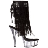 Fekete 15 cm DELIGHT-1017TF női rojtos magassarkú bokacsizma
