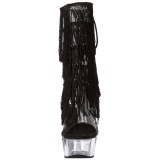Fekete 15 cm DELIGHT-1017TF női rojtos magassarkú bokacsizma