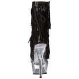 Fekete 15 cm DELIGHT-1017TF női rojtos magassarkú bokacsizma