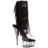 Fekete 15 cm DELIGHT-1017TF női rojtos magassarkú bokacsizma