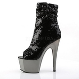 Fekete 18 cm ADORE-1008SQ női flitterekkel magassarkú bokacsizma