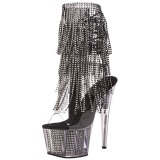 Fekete 18 cm ADORE-1017SRS női rojtos magassarkú bokacsizma