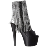 Fekete 18 cm ADORE-1024RSF női rojtos magassarkú bokacsizma
