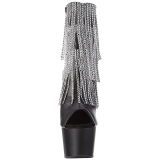 Fekete 18 cm ADORE-1024RSF női rojtos magassarkú bokacsizma