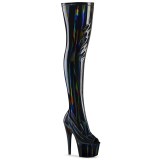 Fekete 18 cm ADORE-3011HWR Hologram platform overknee csizma nyitott orrú