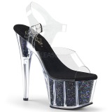 Fekete 18 cm ADORE-708CG csillámos platform magassarkú női