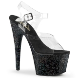 Fekete 18 cm ADORE-708MG csillámos platform magassarkú női