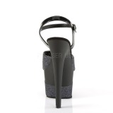 Fekete 18 cm ADORE-709-2G csillámos platform szandal női