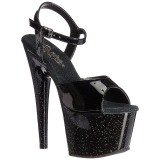 Fekete 18 cm ADORE-709MG csillámos platform magassarkú női