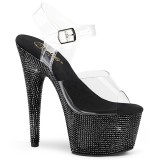 Fekete 18 cm BEJEWELED-708DM strasszköves magassarkú platform