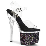 Fekete 18 cm ESTEEM-708LG Glitter platform cipők a magassarkú