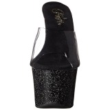 Fekete 18 cm SKY-301MG csillámos platform női papucs