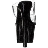 Fekete 18 cm SKY-302MG csillámos platform női papucs