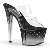 Fekete 18 cm STARDUST-702T Strasszköves platform női papucs
