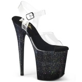 Fekete 20 cm FLAMINGO Glitter platform cipők a magassarkű