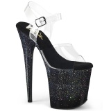 Fekete 20 cm FLAMINGO Glitter platform cipők a magassarkú